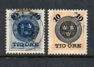 Sweden Sc 50-1 1889 10 ore surcharges stamp set used