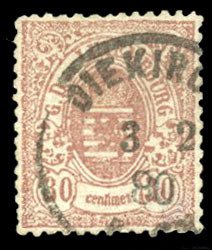 Luxembourg #37 Cat$450, 1878 30c dull rose, Diekirch cancel, signed Demuth, w...