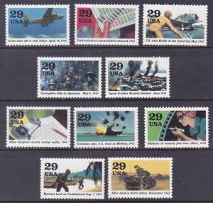 US 2697a-j MNH World War II INTO THE BATTLE 1942 Complete Singles Set of 10