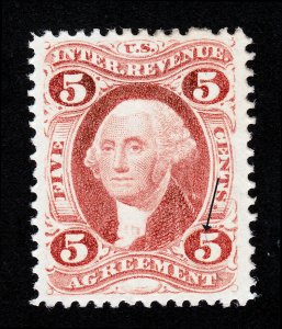 U.S. REVENUE STAMP 1ST ISSUE SCOTT #R23D AGREEMENT 5¢ MH-OG 1863 (SILK THREADS)