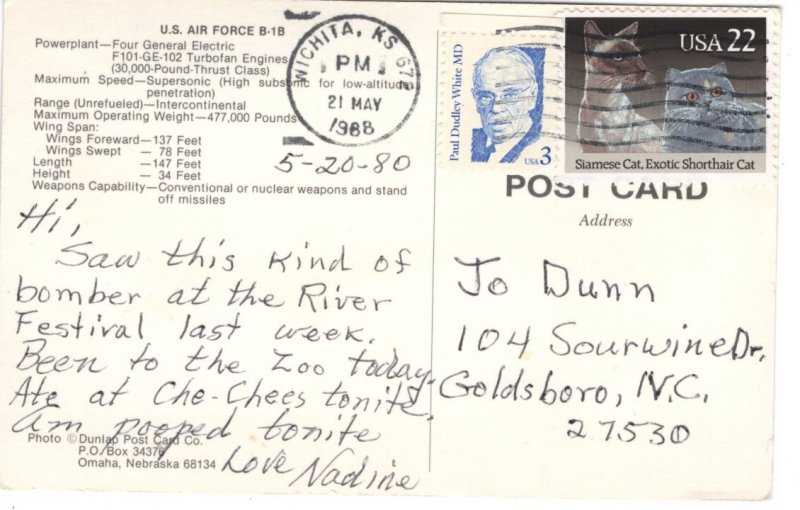 USA Postcard 1980  Air Force, B1B Bomber   ...   7502492
