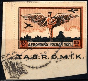 1921 Poland Poster Stamp 25 Marks Aero-Targ Company Semi Postal Used Forgery