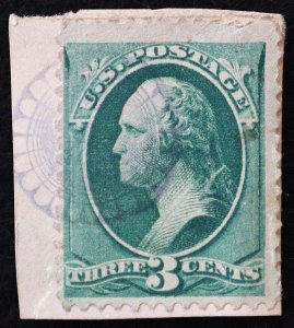 U.S. Used Stamp Scott #207 3c Washington (on piece). SOTN Pinwheel Fancy Cancel!