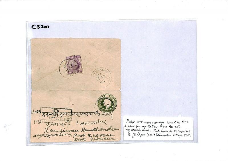 CS201 India Postal stationery Cover 1908 {samwells-covers}