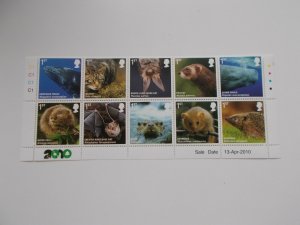 GB QEII 2010 Action for Species Set of 10 in Cylinder Block of 10 U/M Cat £14