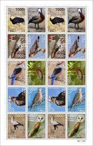 MALI 2022 SHEET OSTRICH HAWK EAGLE WOODPECKER IBIS OWLS WHERE SECRETARY BIRDS MNH-