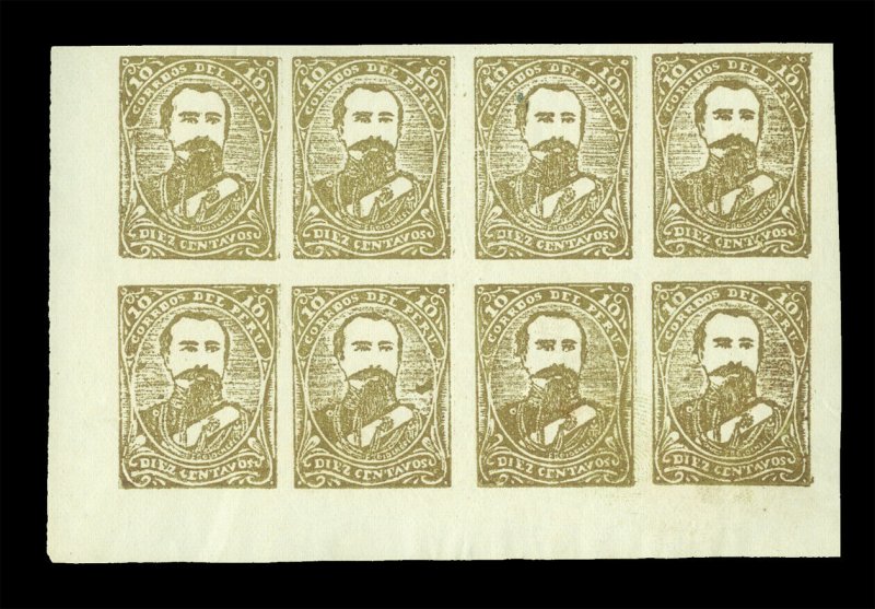 PERU 1885 Provisionals -Pacific War- Col.Bolognesi 10c Sc# 3N26a mint NH block 8