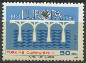 Turkey Sc#2275 MNH, 50L bl & multi, Europa (C.E.P.T.) 1984 - Bridge-25th Anni...