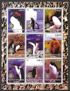 CONGO KINSHASA 2002 PENGUINS Birds ROTARY Miniature Sheet ILLEGAL Issue MNH