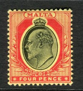 MALTA; 1904 early Ed VII issue fine Mint hinged 4d. value