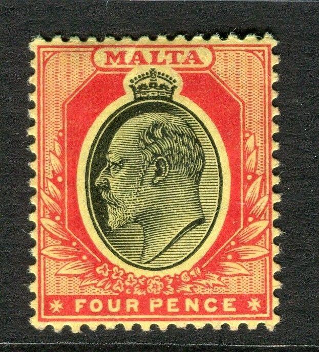 MALTA; 1904 early Ed VII issue fine Mint hinged 4d. value