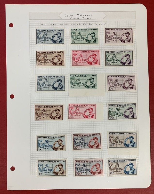 South Moluccas - 1950-1954, Collection of 136 Stamps on 9 Pages, Mint, Hinged