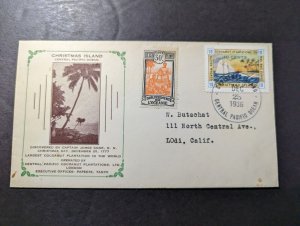 1936 Christmas Island Cover to Lodi CA USA French Territory