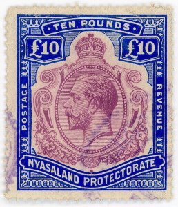 (I.B) Nyasaland Revenue : Duty Stamp £10 (1919)
