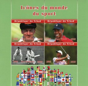 Chad Sports Stamps 2020 MNH Don Bradman Cricket Tiger Woods Golf 4v M/S I