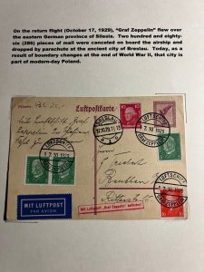 1929 Germany Graf Zeppelin Airmail Postcard Cover to Breslau LZ 127