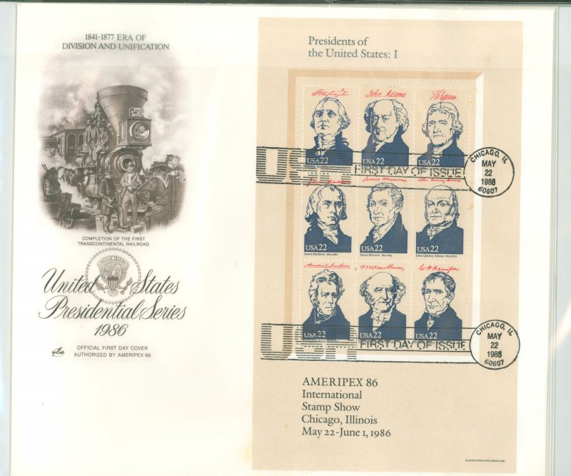 US 2216-2219 Ameripex '86 Presidents - complete set of 4 panes on Artcraft FDCs (not all shown)