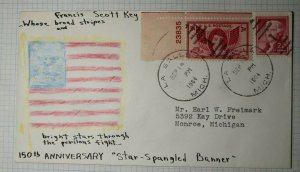 US Anthem 150th Anniv Francis Scott Key Star Spangled Banner 1964 Cachet 962 Art