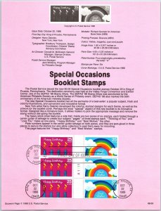 USPS SOUVENIR PAGE SPECIAL OCCASIONS BOOKLET STAMPS 1988