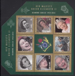 Cook Islands 2012 MNH Sc #1407a Sheet of 6 + 3 labels QEII Diamond Jubilee