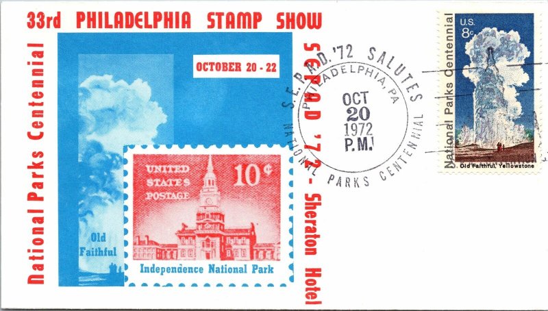 NATIONAL PARKS CENTENNIAL EVENT CACHET COVER SEPAD PHILADELPHIA 1972