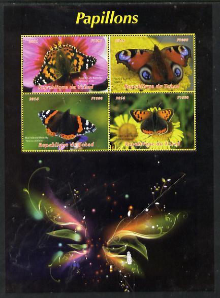 Chad 2014 Butterflies #2 large perf sheetlet containing 4...