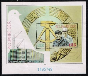 DDR 1989,Sc.#2780 used s./s., 40th Anniversary of the GDR