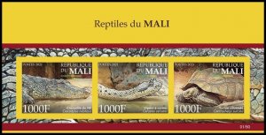 2021 MALI IMPERF SOUVENIR SHEET 3V REPTILES TURTLES SNAKES CROCODILES RARE MNH-