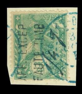 ETHIOPIA 1911 King Menelik II SURCH. & HANDSTAMPED   ¼g green Scott # 94 used VF