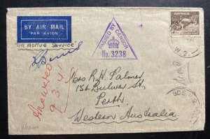 1941 Australia Army Post Office Censored OAS Airmail cover to Perth