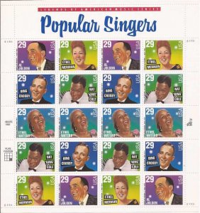 US Stamp 1994 Popular Singers Crosby, Jolson 20 Stamp Sheet #2849-53