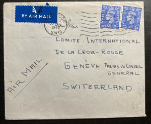 1946 Wimbledon England Refugee Interment Camp Cover To Geneva Switzerland