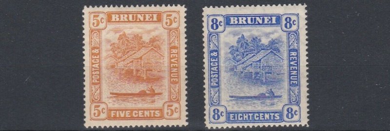 BRUNEI  1916 SG 49 - 50  5C  & 8C VALUES COLOUR CHANGE  MH LIGHTLY TONED CAT £35