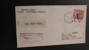 1930 Air Mail First Flight Cover Panama to Kingston Jamaica New York NY USA FFC
