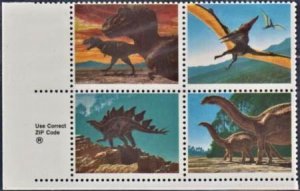 US 2422-5c Error Fine NH Dinosaur ZIP Block Missing Black cv 325.00