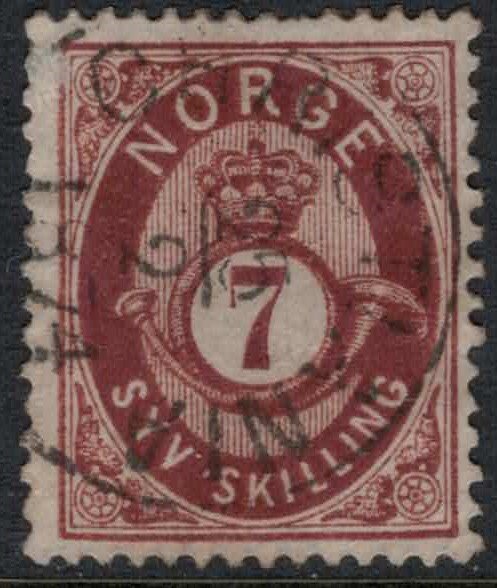 Norway #21  CV $100.00  Feb. 25, 1874 cancellation Christiania, Norway