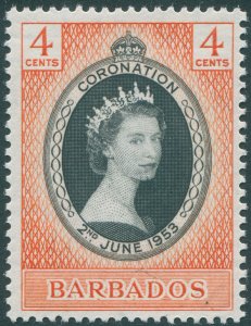 Barbados 1953 4c black & red-orange Coronation SG302 unused