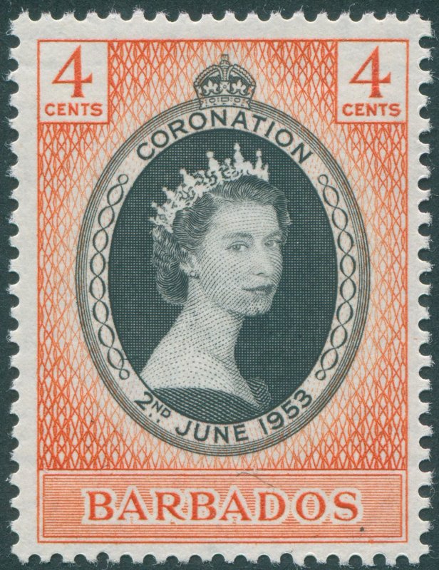 Barbados 1953 4c black & red-orange Coronation SG302 unused