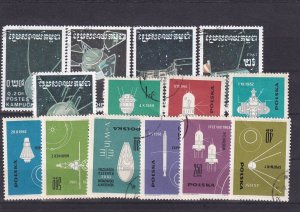 SA23d Poland and Cambodia selection of used stamps with Space