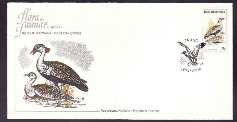D1-Birds-FDC-Bophuthatswana-Red Crested Korhaan-1983-