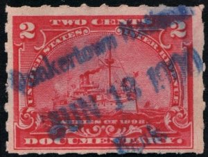 R164p 2¢ Battleship Documentary Stamp: Hyphen Hole  Perf 7 (1898) Date Stamped