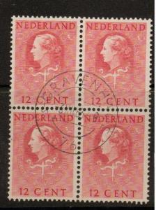 NETHERLANDS SGJ28 1951 12c RED BLOCK OF 4 FINE USED