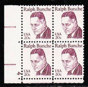 1982 Ralph Bunche Plate Block of 4 20c Postage Stamps, Sc# 1860, MNH, OG