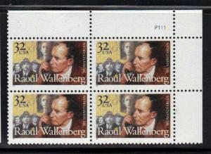 #3135 MNH pb/4 32c Raoul Wallenberg 1997 Issue