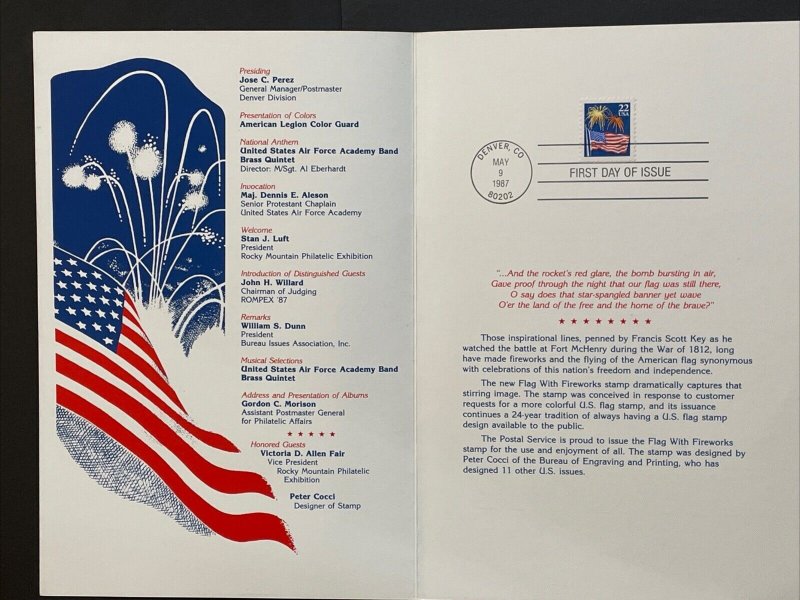 1987 Flag with Fireworks Stamp First Day Ceremony Program Sc# 2276