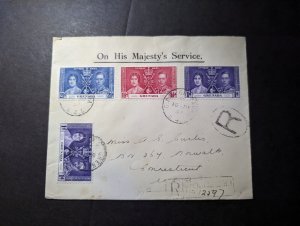 1937 Registered British Grenada OHMS Cover GPO to Norwalk CT USA