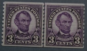 United States #600 Three Cent Lincoln Coil Line Pair MNH