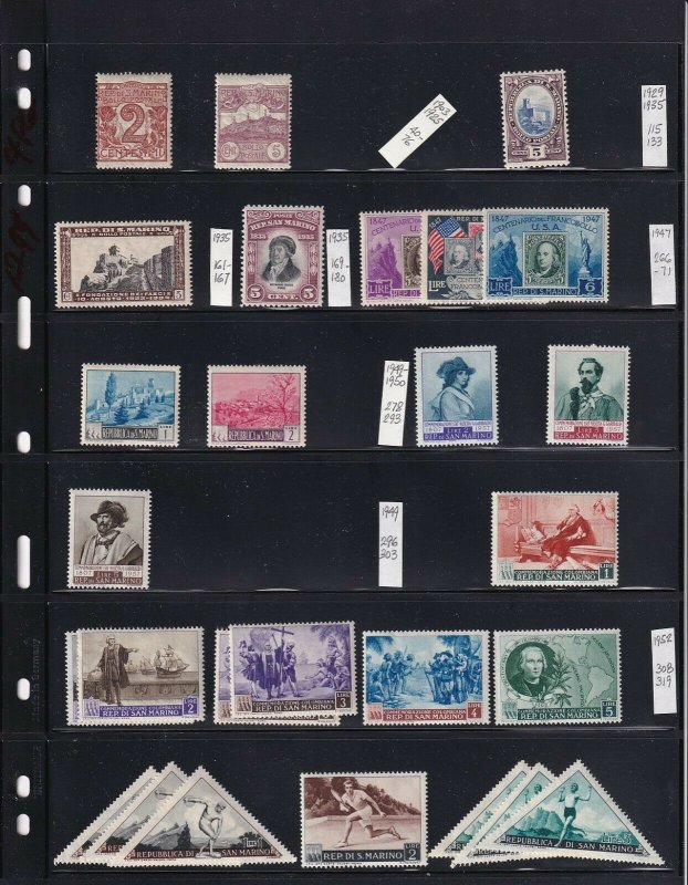 ITALY SAN MARINO 4 STOCK PAGES COLLECTION LOT 88 STAMPS SOME NH U/M