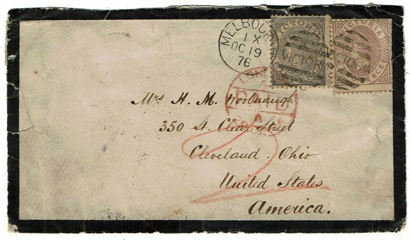 Victoria 1876 Melbourne cancel on mourning cover to the U.S.