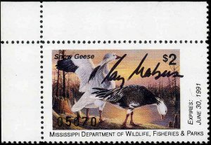 MISSISSIPPI #15GH 1990  STATE DUCK SNOW GEESE GOVERNOR HAND SIGNED Ray Mabus